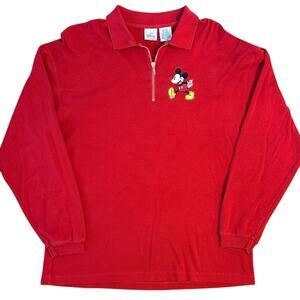 VTG Mickey Mouse Polo Disney Store Embroidered 1/4 Zip Long Sleeve Red Men’s L